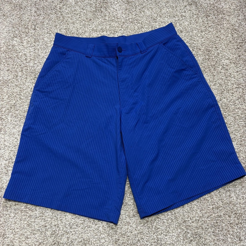 Under Armour Shorts Mens 34 Blue Striped Microfiber Stretch Golf Chino 10 Inseam